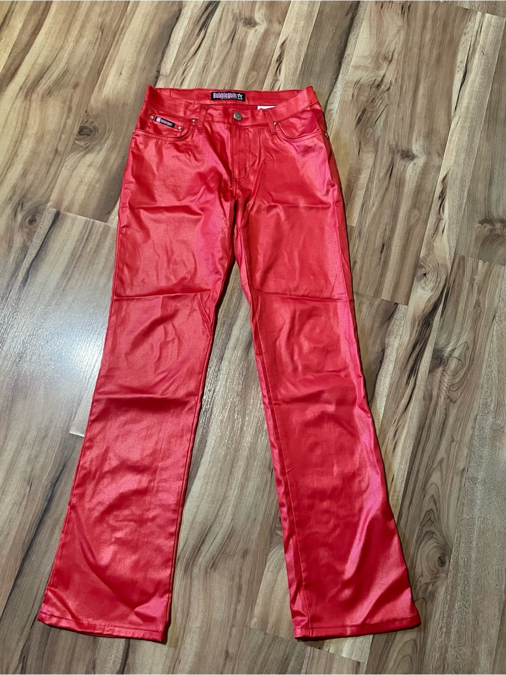 Bubblegum USA Rare Red Metallic Liquid Pants Cyber Y2K McBling Sz 3/4